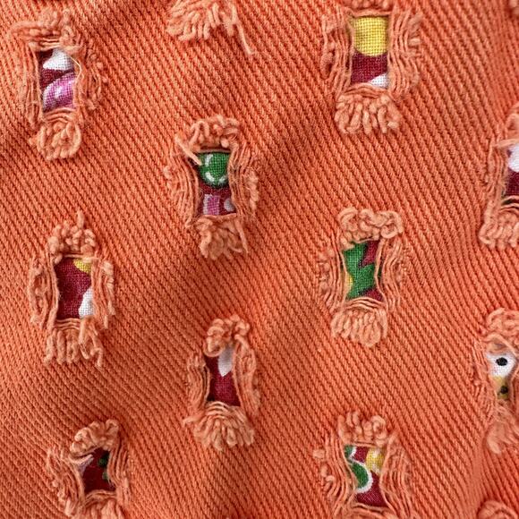 Via Via Couture Denim Jacket XL Orange Trucker Embroidered Textured Boho Retro - Picture 4 of 12